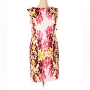 Adrianna Papell Sheath Dress Zip Closure Cream Pink & Yellow Women's Size 14